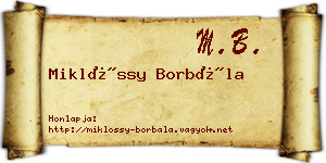 Miklóssy Borbála névjegykártya